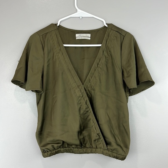 Urban Outfitters Green Satin Short Sleeve Top